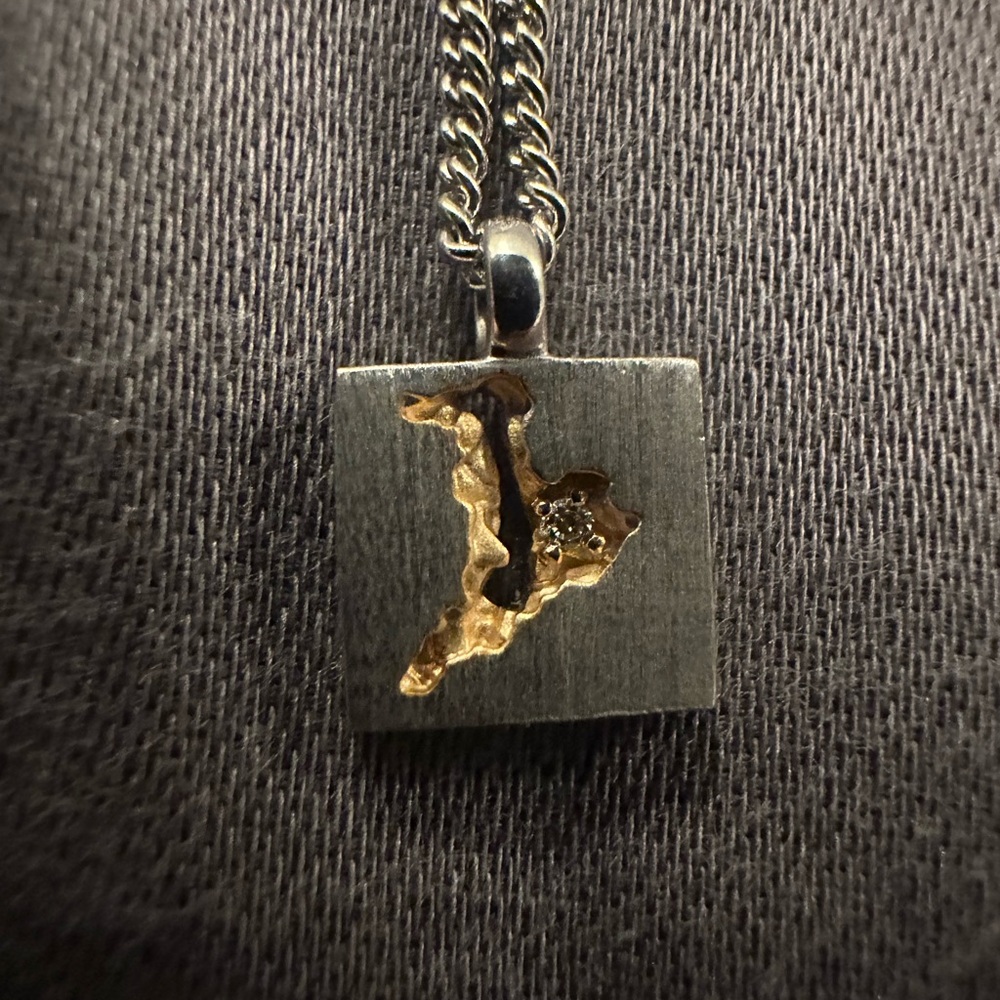 $388 TOM WOOD Silver and Gold Pendant Necklace w/ white diamond